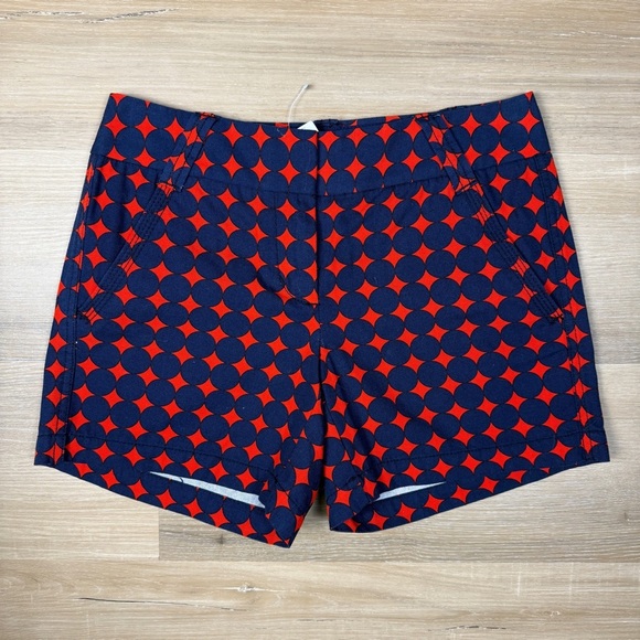 NWT J. Crew City Fit Shorts with Red and Blue Geometric Pattern, Size 0 - Picture 1 of 4
